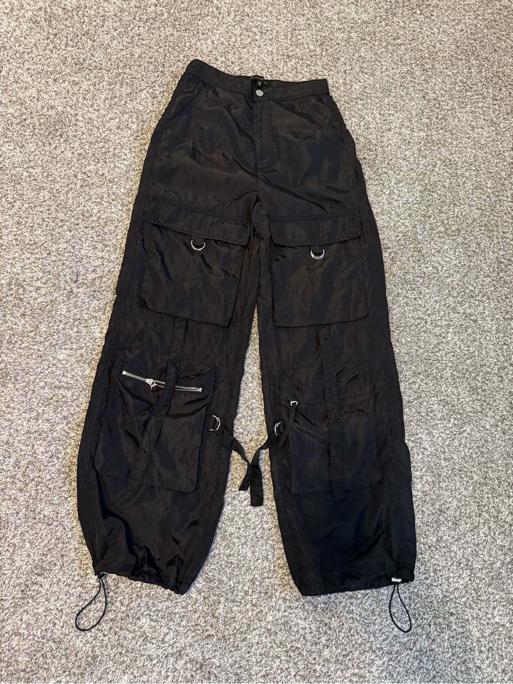 The Vintage Shop Taking It To The Streets Black Cargo Parachute Pants - Size S